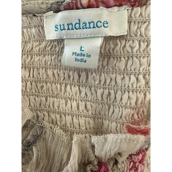 Sundance Amelia Floral Sheer Smocked Blouse Prairie Cottage Button Top Large - Picture 13 of 16